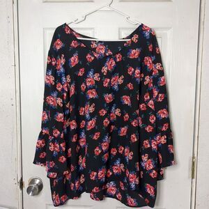 A&I Black Floral Sheer Oversized Blouse Women's Size 3X